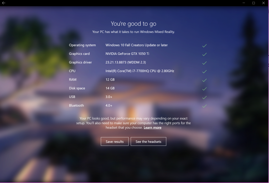 Microsoft Mixed Reality PC Check
