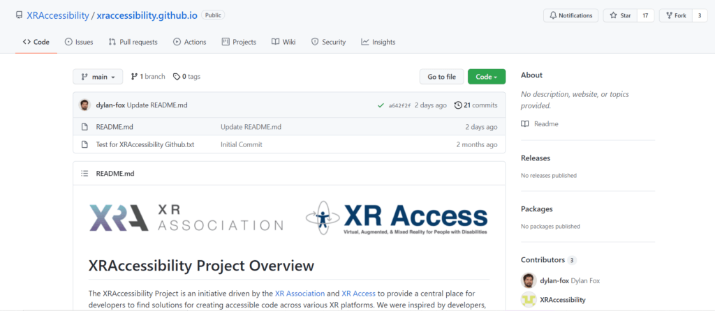 XRAccessibility GitHub Site by XR Association and XR Access