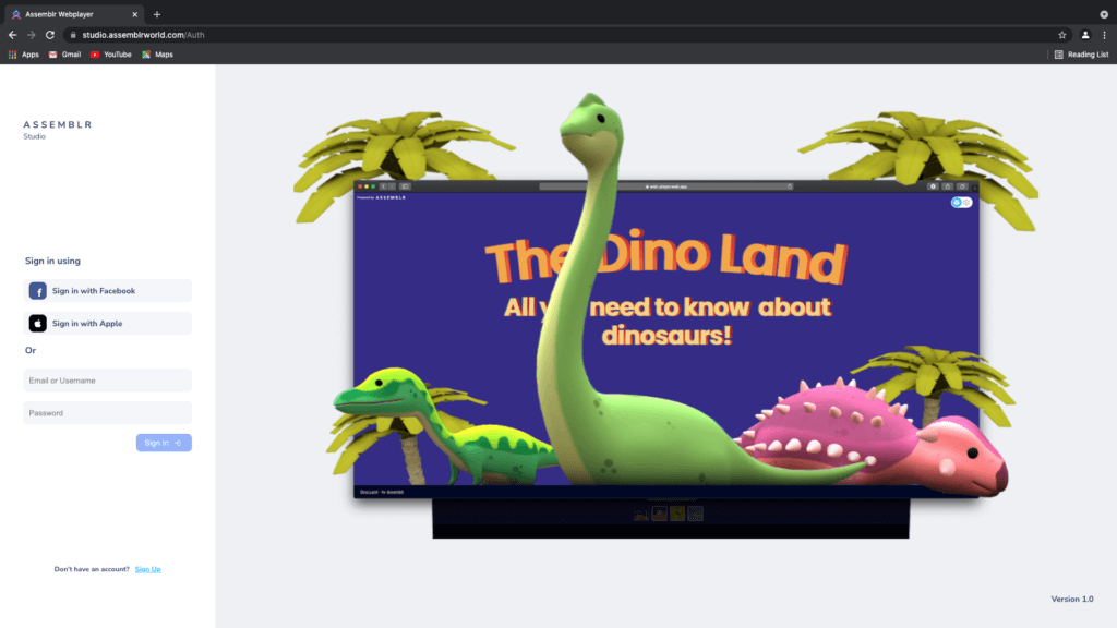 web-based AR creator Assemblr Studio Web Login Screen 2