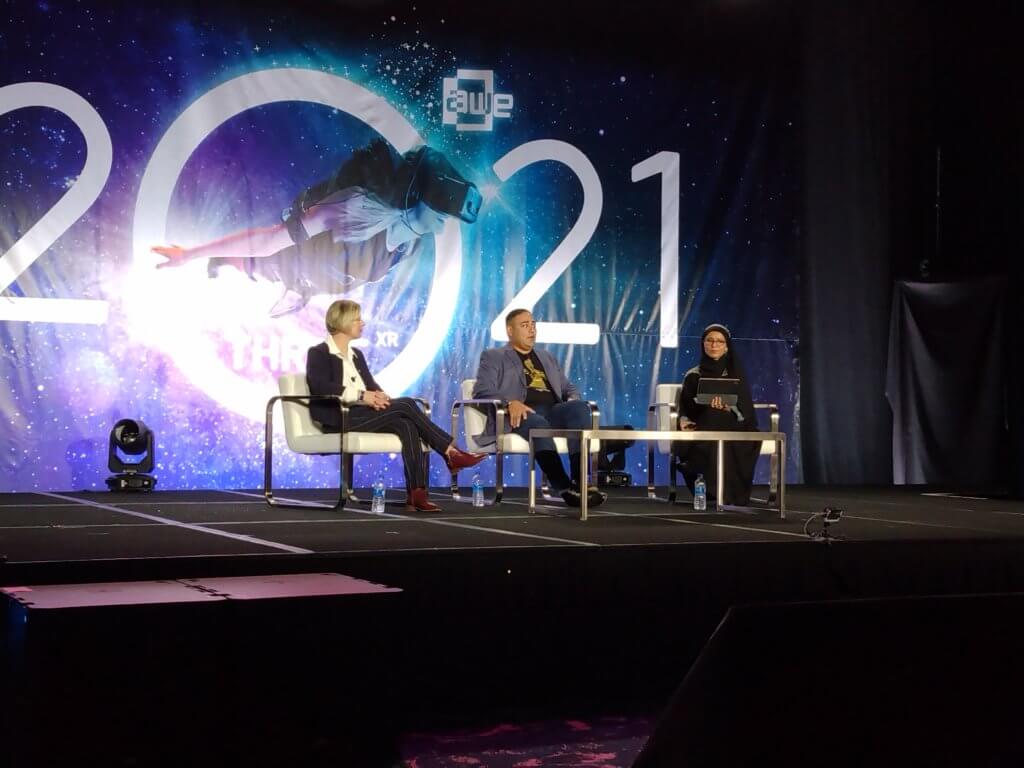 Kristina Podnar, Dennis Bonilla, and Kavya Pearlman at AWE 2021