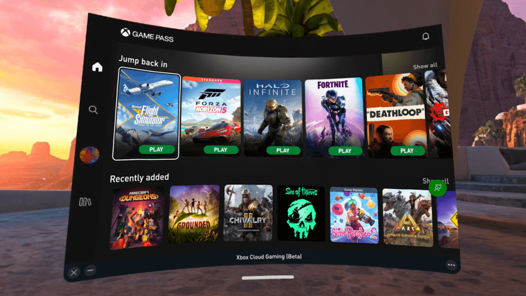 Microsoft and Meta - Xbox Cloud Gaming Menu