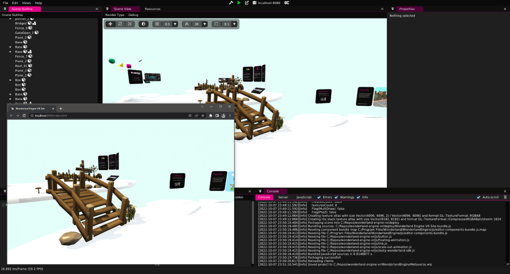 WebXR development platform Wonderland Engine editor vr website with browser